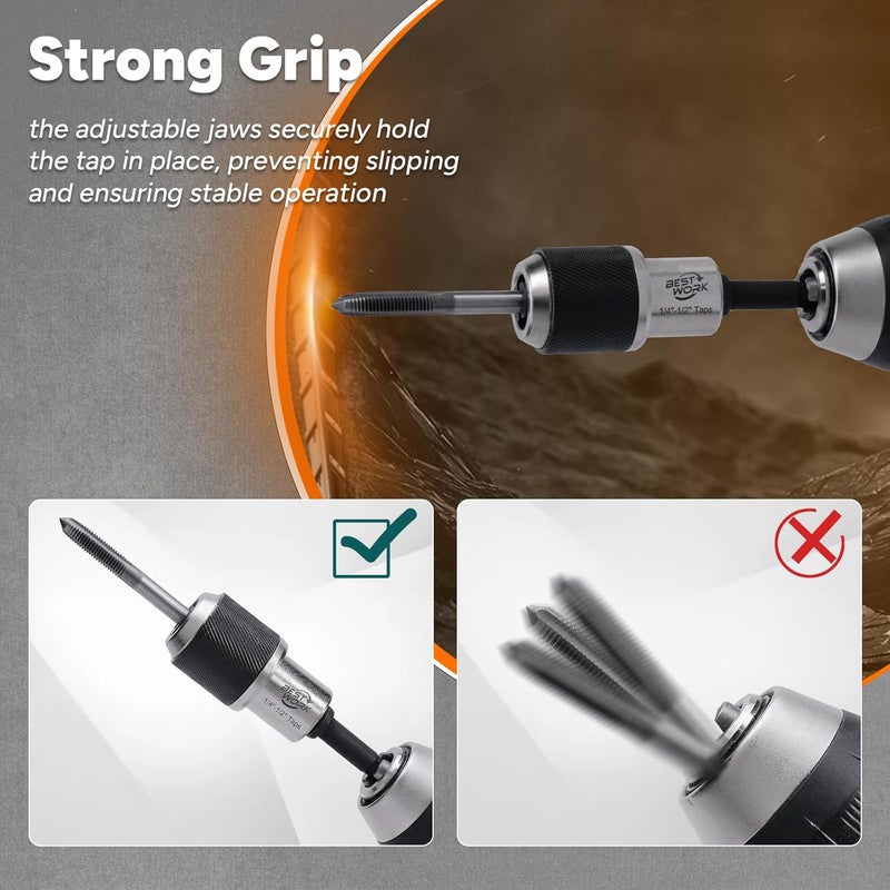 Bestwork 3pcs Adjustable Tap Socket Set, 3/8" Drive Tap Handle Tool, Tap Holder for Reamers, Screw Extractors - Image 5